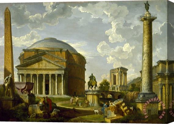 Giovanni Paolo Panini Fantasy View with The Pantheon And Other Monuments of Ancient Rome Stretched Canvas Painting / Canvas Art