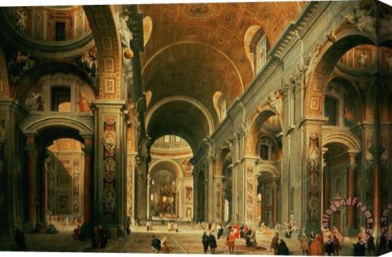 Giovanni Paolo Panini Interior Of St Peters In Rome Stretched Canvas Print / Canvas Art