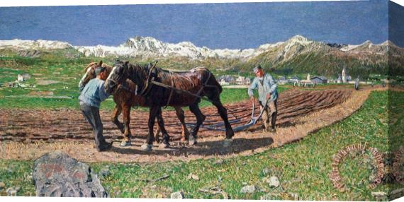 Giovanni Segantini Ploughing Stretched Canvas Painting / Canvas Art