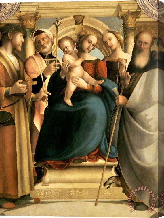 Girolamo Genga Madonna Enthroned with Christ Child And Saints Pantaleon, Joseph, Prisca, And Anthony Abbot Stretched Canvas Print / Canvas Art