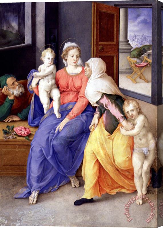 Giulio Clovio Holy Family with Santa Isabel And San Juanito Stretched Canvas Print / Canvas Art