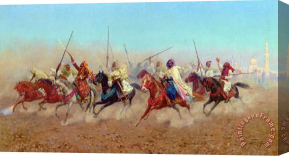 Giulio Rosati Charging Horsemen Outside The Northern Cemetery Stretched Canvas Painting / Canvas Art