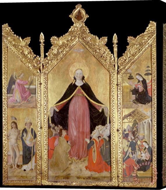 Gottardo Scotti Triptych of The Madonna of Mercy Stretched Canvas Painting / Canvas Art