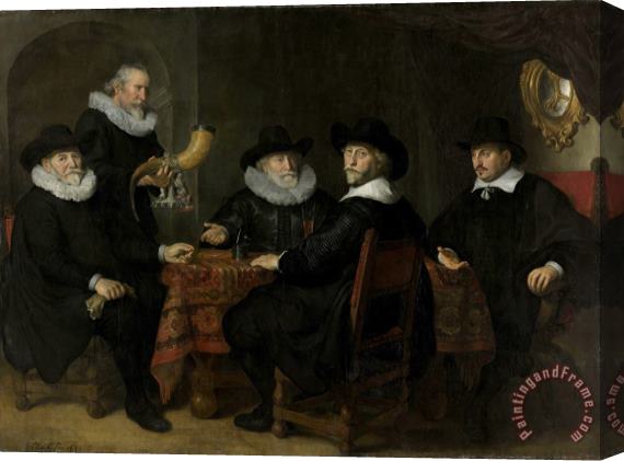 Govaert Flinck Four Governors of The Arquebusiers Civic Guard, Amsterdam, 1642 (officers And Other Marksmen of The Xviii District in Amsterdam Under The Command of C Stretched Canvas Painting / Canvas Art