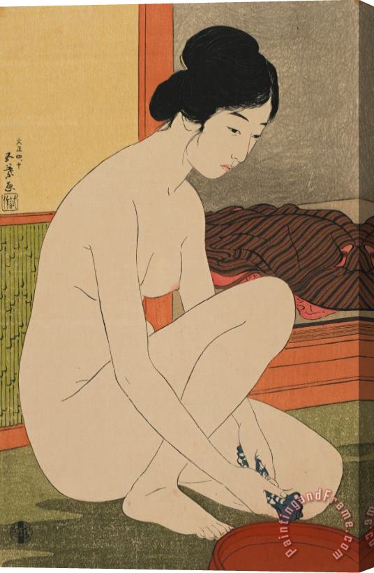 Goyo Hashiguchi Woman Bathing Taisho Era Stretched Canvas Print / Canvas Art
