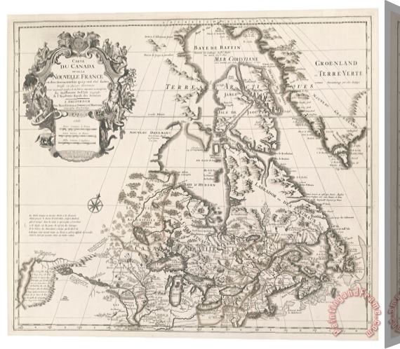 Guillaume Delisle Map of Canada or New France Stretched Canvas Print / Canvas Art