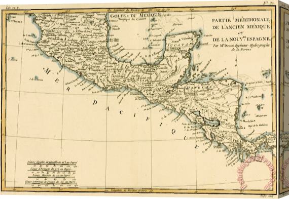 Guillaume Raynal Antique Map of Southern Mexico Stretched Canvas Painting / Canvas Art