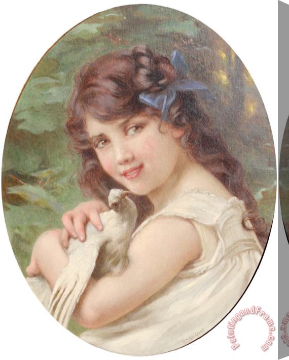 Guillaume Seignac Girl with a Dove Stretched Canvas Print / Canvas Art