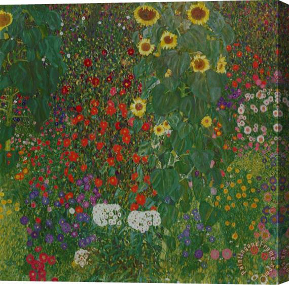 Gustav Klimt Farm Garden with Flowers Stretched Canvas Painting / Canvas Art