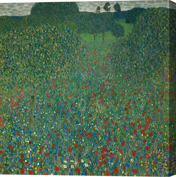 Gustav Klimt Field Of Poppies Stretched Canvas Painting / Canvas Art