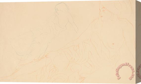 Gustav Klimt Two Studies Of A Reclining Woman Stretched Canvas Painting / Canvas Art