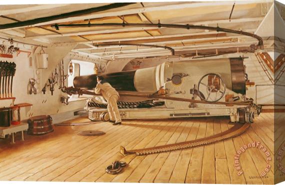 Gustave Bourgain Twenty-Seven Pound Cannon on a Battleship Stretched Canvas Print / Canvas Art
