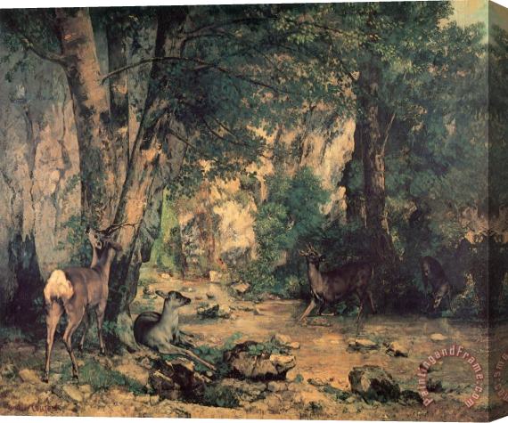 Gustave Courbet A Thicket of Deer at The Stream of Plaisirfountaine Stretched Canvas Print / Canvas Art