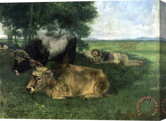 Gustave Courbet La Siesta Pendant La Saison Des Foins (and Detail of Animals Sleeping Under a Tree) Stretched Canvas Print / Canvas Art