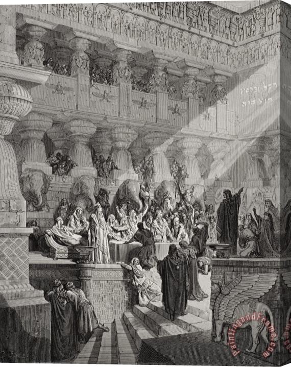 Gustave Dore Daniel Interpreting The Writing On The Wall Stretched Canvas Print / Canvas Art