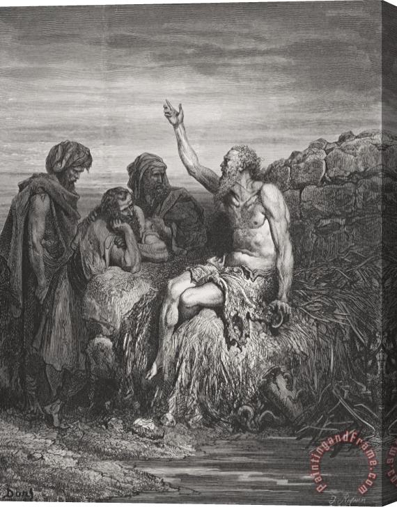 Gustave Dore Job And His Friends Stretched Canvas Print / Canvas Art