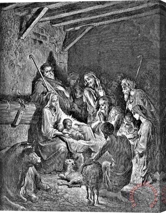 Gustave Dore Nativity Bible Illustration Engraving Stretched Canvas Print / Canvas Art