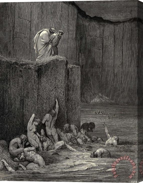 Gustave Dore The Inferno, Canto 18, Lines 116117 “why Greedily Thus Bendest More on Me, Than on These Other Filthy Ones, Thy Ken” Stretched Canvas Painting / Canvas Art
