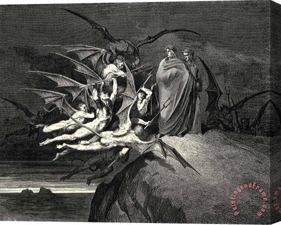Gustave Dore The Inferno, Canto 21, Line 70 “be None of You Outrageous.” Stretched Canvas Painting / Canvas Art