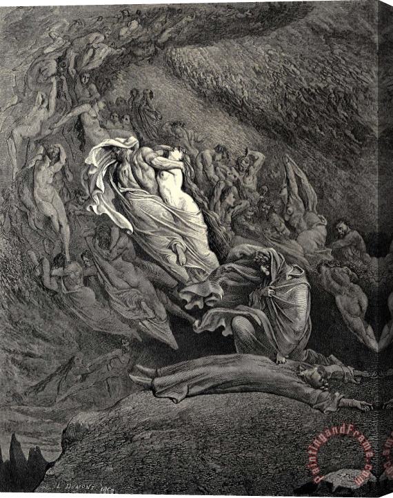 Gustave Dore The Inferno, Canto 5, Lines 137138 I Through Compassion Fainting, Seem’d Not Far From Death, And Like a Corpse Fell to The Ground. Stretched Canvas Painting / Canvas Art