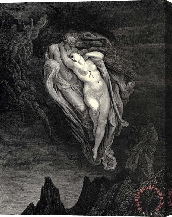 Gustave Dore The Inferno, Canto 5, Lines 7274 “bard! Willingly I Would Address Those Two Together Coming, Which Seem So Light Before The Wind.” Stretched Canvas Painting / Canvas Art
