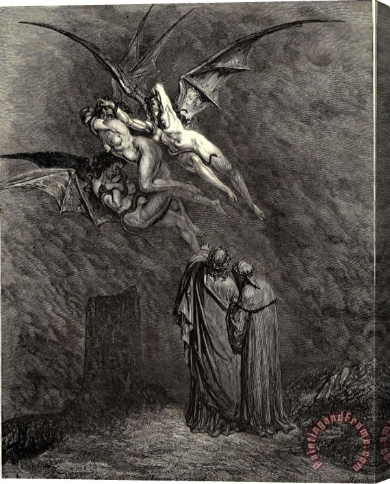 Gustave Dore The Inferno, Canto 9, Line 46 “mark Thou Each Dire Erinnys. Stretched Canvas Painting / Canvas Art