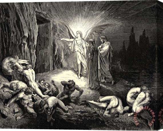 Gustave Dore The Inferno, Canto 9, Lines 8789 to The Gate He Came, And with His Wand Touch’d It, Whereat Open Without Impediment It Flew. Stretched Canvas Painting / Canvas Art