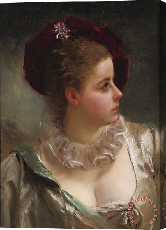 Gustave Jean Jacquet young Beauty with Red Hat Stretched Canvas Print / Canvas Art
