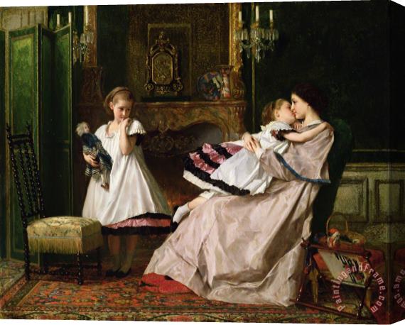 Gustave Leonard de Jonghe Motherly Love Stretched Canvas Print / Canvas Art