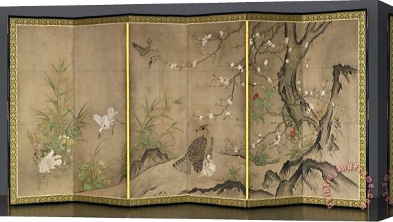 Hagetsu Tosatsu Birds And Flowers in a Landscape Stretched Canvas Painting / Canvas Art