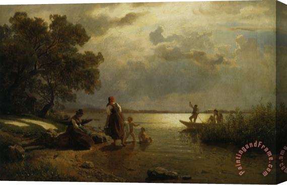 Hans Fredrik Gude Mothers And Children on Lake Chiemsee Stretched Canvas Print / Canvas Art