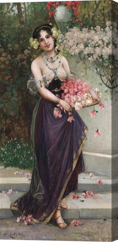 Hans Zatzka Cup with Flowers Stretched Canvas Painting / Canvas Art
