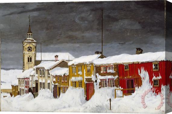Harald Sohlberg Street in Roros in Winter Stretched Canvas Print / Canvas Art
