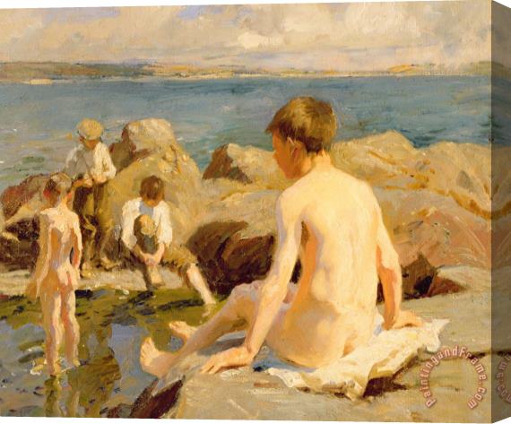 Harold Harvey On The Rocks Near Newlyn Stretched Canvas Painting / Canvas Art