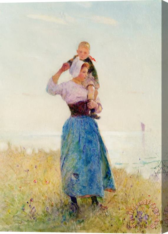 Hector Caffieri Woman and Child in a Meadow Stretched Canvas Print / Canvas Art