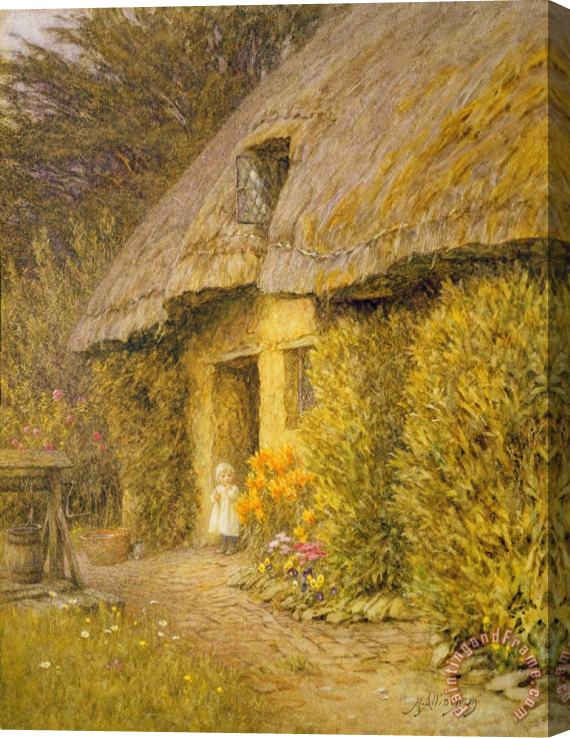 Helen Allingham  A Child at the Doorway of a Thatched Cottage Stretched Canvas Painting / Canvas Art
