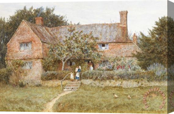 Helen Allingham A Surrey Cottage with a Mother and her Children Stretched Canvas Painting / Canvas Art