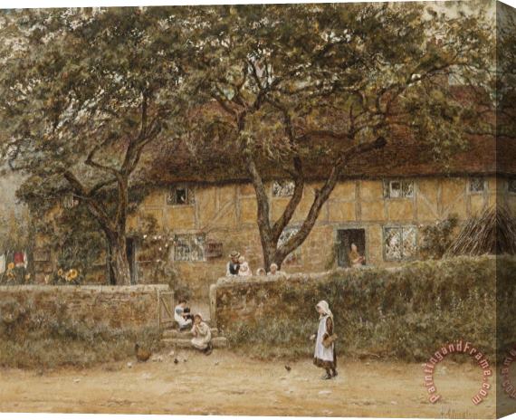 Helen Allingham Children outside a Cottage Stretched Canvas Painting / Canvas Art