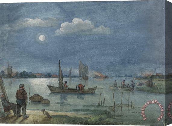 Hendrick Avercamp Fishermen by Moonlight Stretched Canvas Painting / Canvas Art
