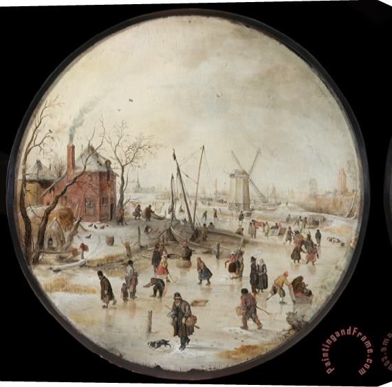 Hendrick Avercamp Frozen River with Skaters Stretched Canvas Print / Canvas Art