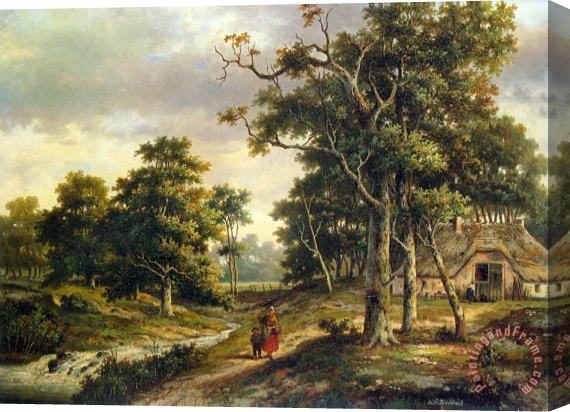 Hendrik Barend Koekkoek Peasant Woman And a Boy in a Wooded Landscape Stretched Canvas Painting / Canvas Art