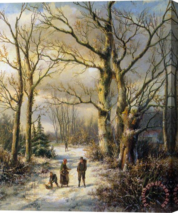 Hendrik Barend Koekkoek Woodgatherers in a Winter Forest Stretched Canvas Print / Canvas Art