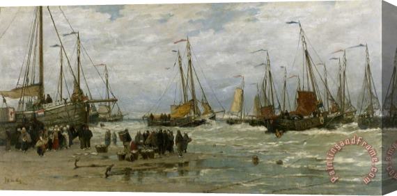 Hendrik Willem Mesdag Fishing Pinks in Breaking Waves Stretched Canvas Print / Canvas Art
