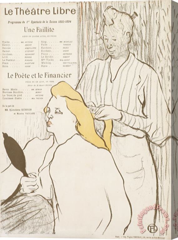 Henri de Toulouse-Lautrec Program for Le Theatre Libre Presentation of Une Faillite (a Failure) Stretched Canvas Painting / Canvas Art