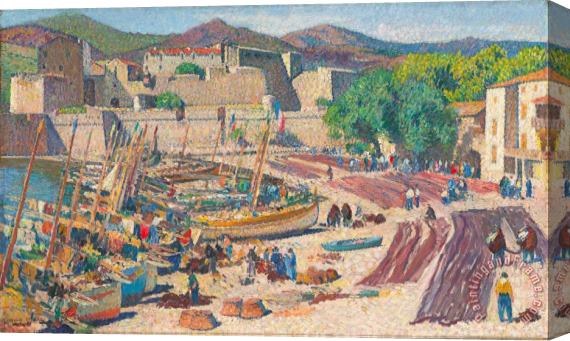 Henri Jean Guillaume Martin Port De Collioure Le 14 Juillet, Sechage Des Filets Sur La Greve, 1942 Stretched Canvas Print / Canvas Art