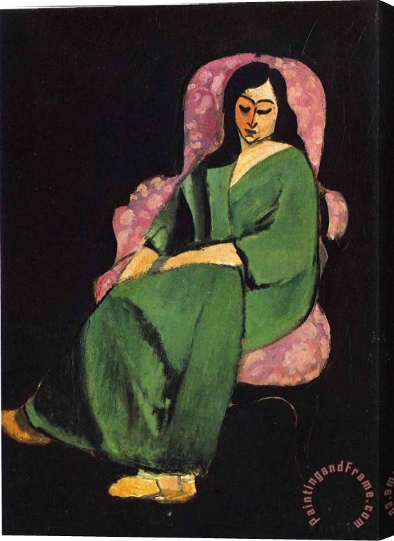 Henri Matisse Lorette in a Green Robe Against a Black Background 1916 Stretched Canvas Painting / Canvas Art