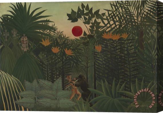 Henri Rousseau Tropical Landscape an American Indian Struggling with a Gorilla Stretched Canvas Print / Canvas Art