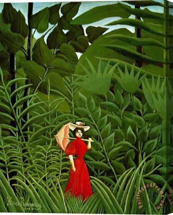 Henri Rousseau Woman In Red In The Forest Stretched Canvas Painting / Canvas Art