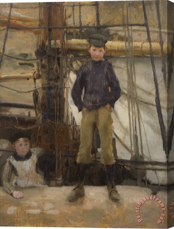Henry Scott Tuke Two Children on Deck Stretched Canvas Print / Canvas Art