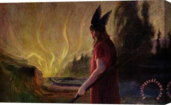 Hermann Hendrich As The Flames Rise Odin Leaves Stretched Canvas Print / Canvas Art